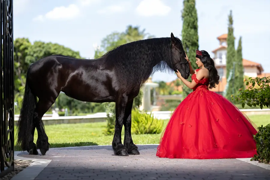 Quinceañera en Vizcaya Museum con vestido rosa